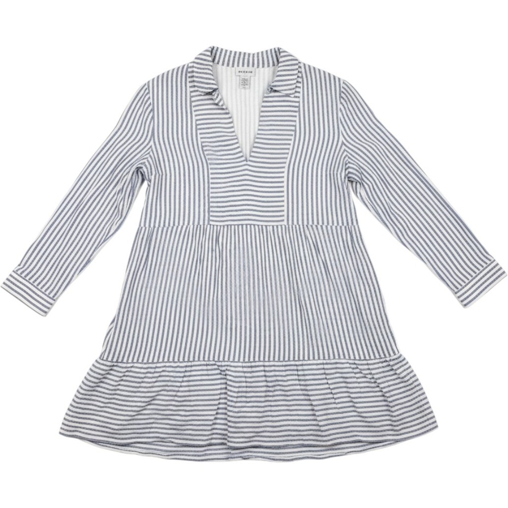 Tommy Bahama Blue White Striped Linen Blend Tiered V-Neck Tunic Dress Large